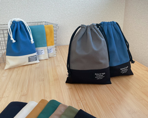 ◼︎ｻｲｽﾞｵｰﾀﾞｰ◼︎裏地つきのしっかりした作りで長く使える巾着袋単品