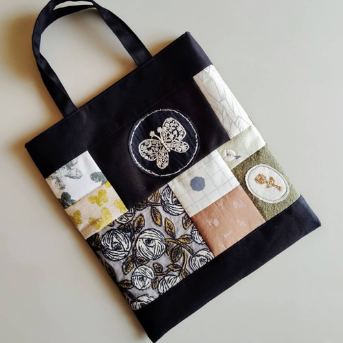 ミナペルホネン生地使用　パッチワークトートバッグ M✰ミナペルホネンのぺたんこバッグ♡愛しのパッチワーク-167 トート