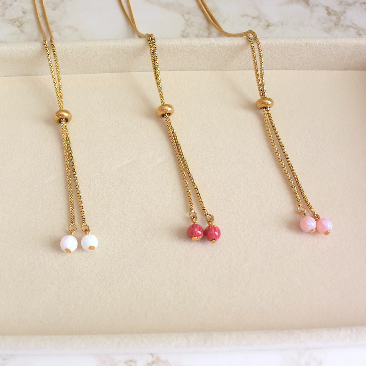 日本の伝統色 京都オパールのラリエットネックレス ゴールド