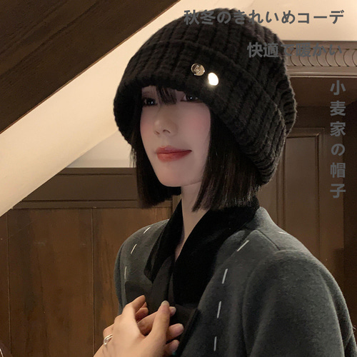 日系黒ニットのバンダナ帽秋冬の暖かさ百合のバンダナトップで顔 日系黒ニットのバンダナ帽秋冬の暖かさ百合のバンダナトップで顔