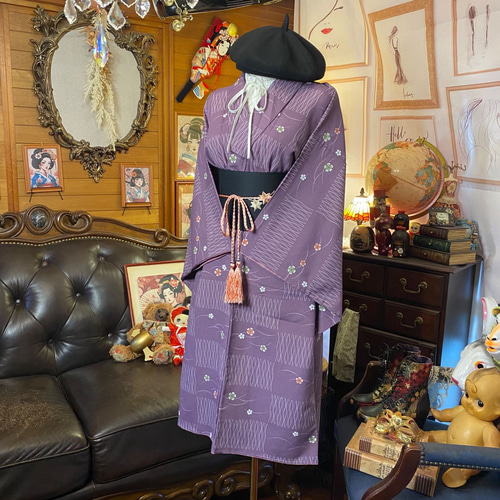 展示品 ◇着物リメイク◇ ドッキングワンピース 帯ベルト付き