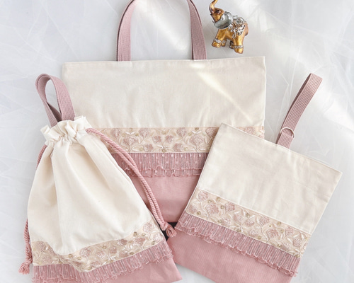 ⑅インド刺繍リボン⑅入園入学3点セット ❁チューリップ柄