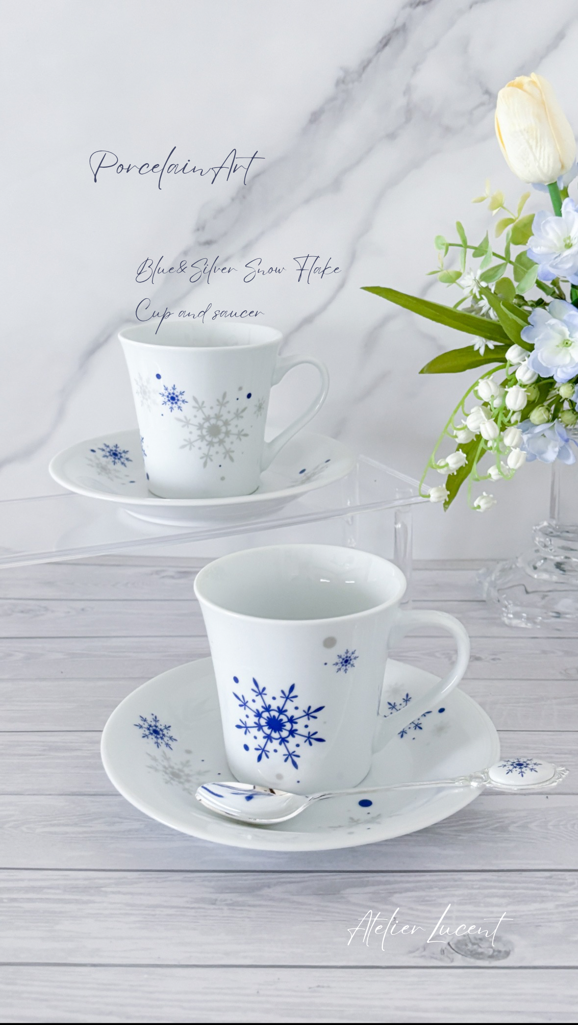 雪の結晶のカップ&ソーサー(ペアセット)