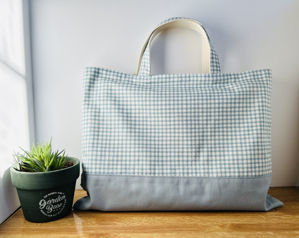 サイズが選べる】ラテカラー(ブルー)のギンガムチェックのレッスン