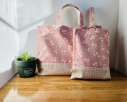 サイズ選択】くすみピンクのレッスンバッグとシューズバッグ 入園入学