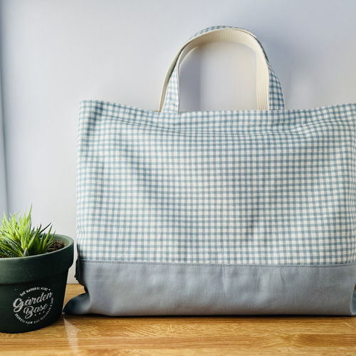 サイズ選択】ラテカラー(ブルー)のギンガムチェック レッスンバッグと