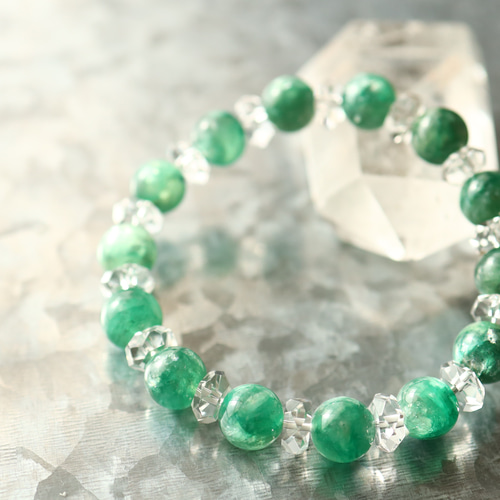 ⬛︎ グリーンエメラルドマイカ ブレスレット　天然石　約12.2ミリ ☆スーパープレミアム☆エメラルドグリーンマイカ（アグリゲート