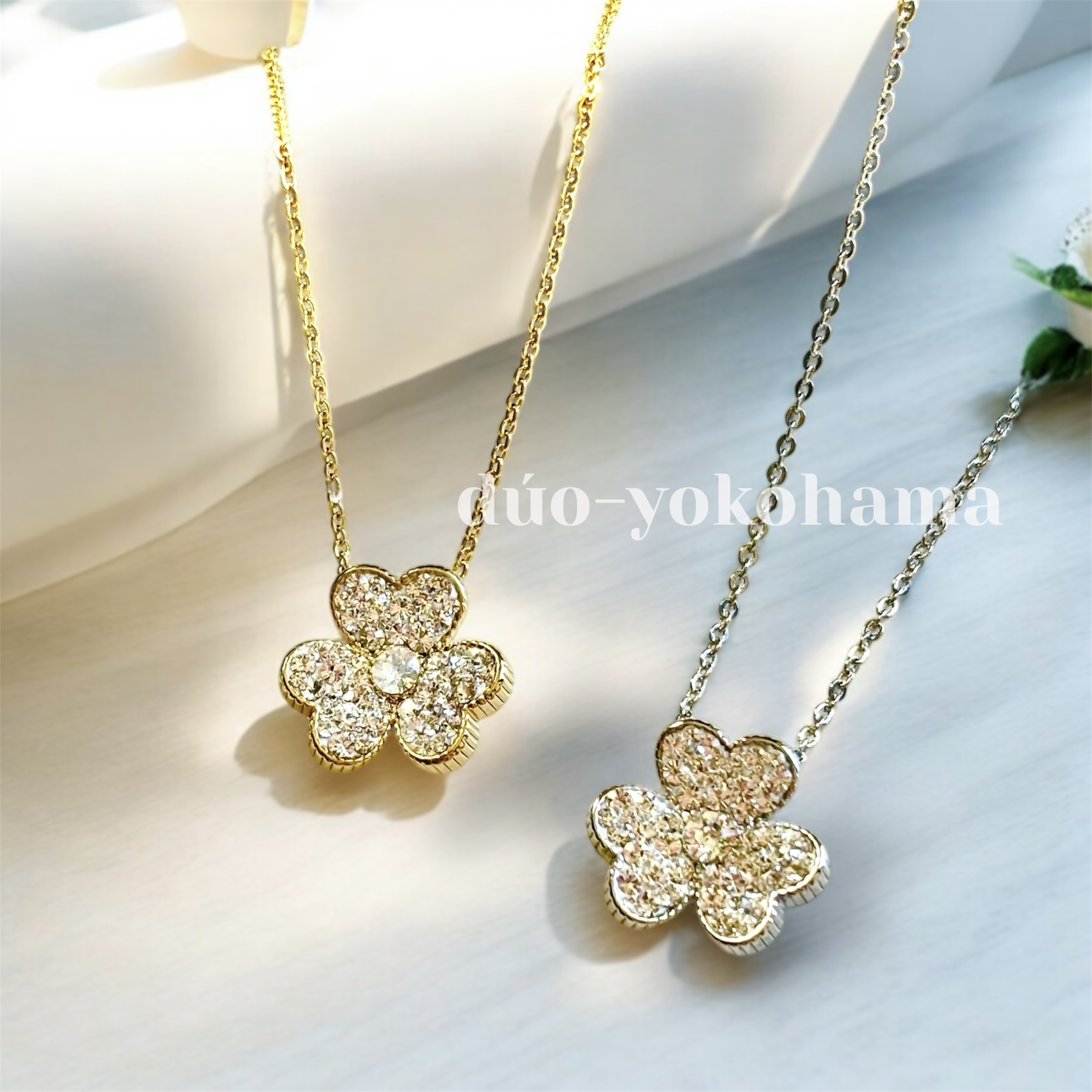 【送料無料】クールフラワーネックレス　ハートネックレス　お花ネックレス　スワロ