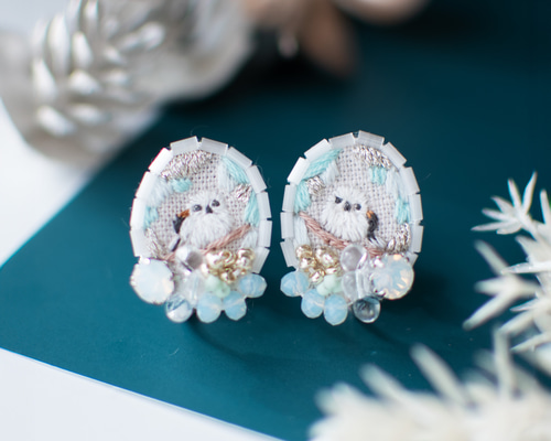 クリスマス　リースシマエナガピアス クリスマス リースシマエナガピアス