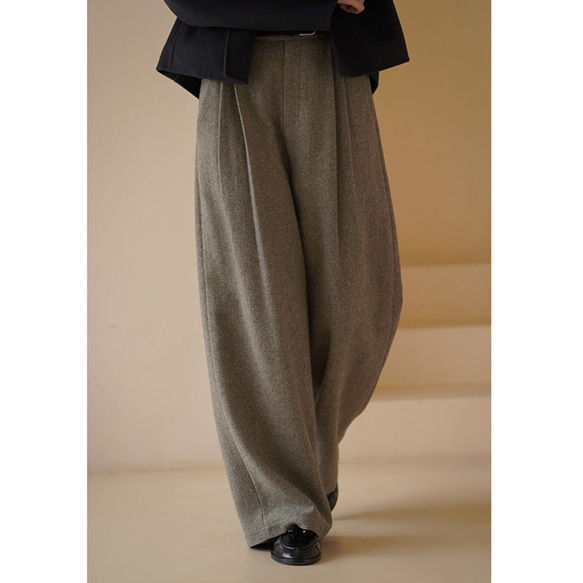 ウール混紡ロングパンツ 地厚ワイドパンツ 裏地付き S-L#653 キュロット・ワイドパンツ Eletuly 通販｜Creema(クリーマ)  18657108