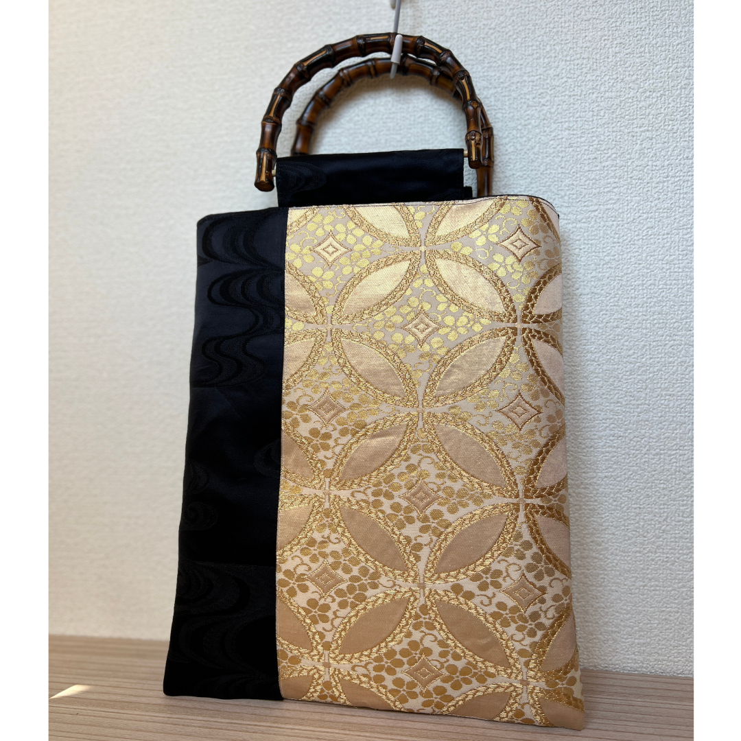 ❤44❤ハンドメイド 帯 リメイク 帯リメイク 金の豪華刺繍 サブバッグ A4サイズ対応 一点ものです