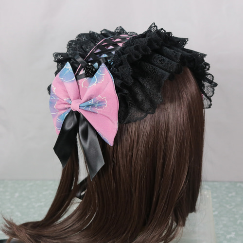 牡丹×編上 ヘッドドレス ロリータ ゴスロリ 和ロリ ヘッドドレス
