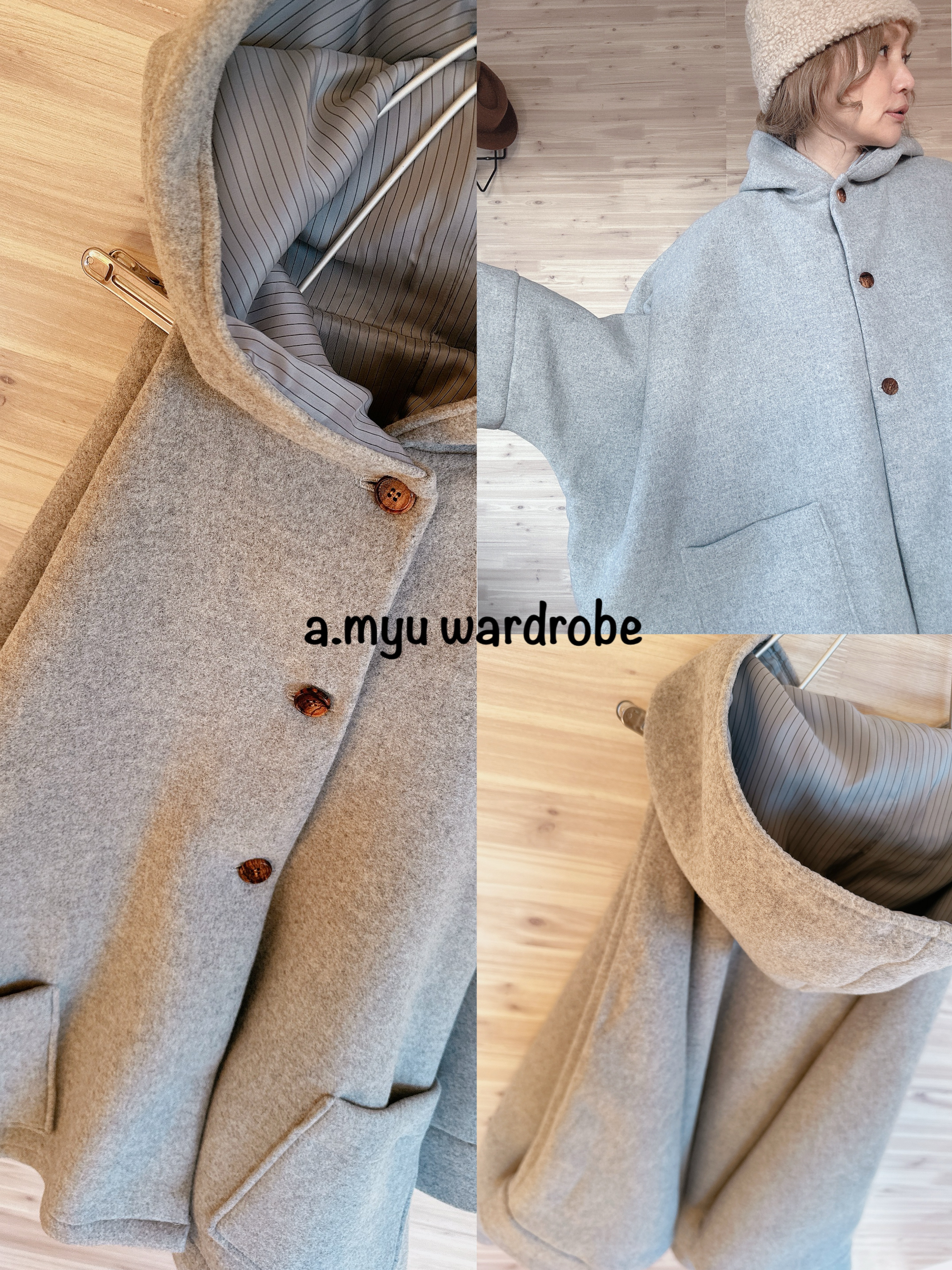 a.myu  即納冬から春へ　上質wool ライトグレーポンチョ