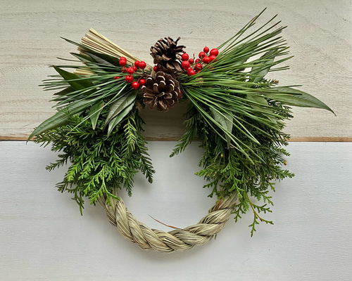 日本の在来種】針葉樹のフレッシュリース 正月飾り しめ飾り 玄関