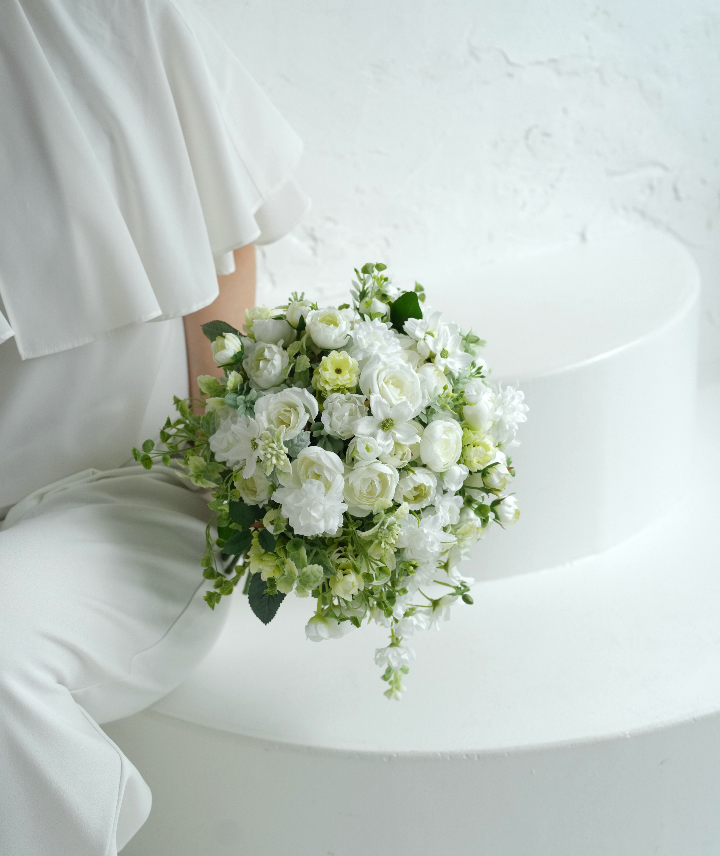 【ブートニア込】ふんわりナチュラル・ティアドロップブーケ　/ウェディングブーケ/前撮り/アーティフィシャルフラワー/