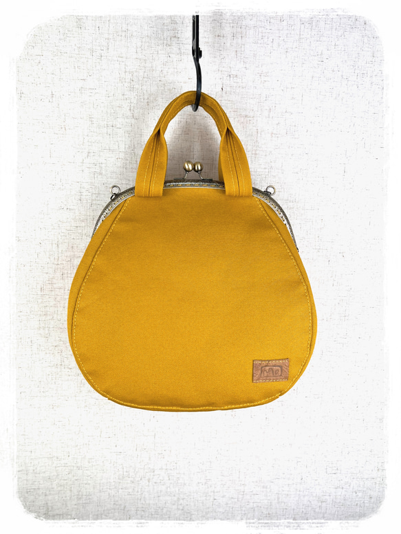 66.受注制作/送料込 3waybag　マスタード25cmがま口リュック&ショルダー＆ボストン 8枚目の画像
