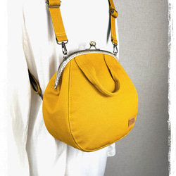 66.受注制作/送料込 3waybag　マスタード25cmがま口リュック&ショルダー＆ボストン 3枚目の画像