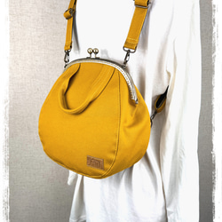 66.受注制作/送料込 3waybag　マスタード25cmがま口リュック&ショルダー＆ボストン 2枚目の画像