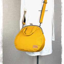 66.受注制作/送料込 3waybag　マスタード25cmがま口リュック&ショルダー＆ボストン 5枚目の画像