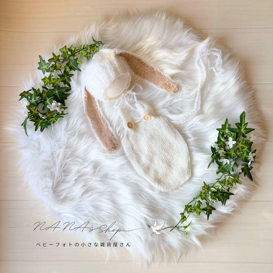 白うさぎコス×ファーマット60cm♪ニューボーンフォト撮影衣装 小道具 ネコ　猫