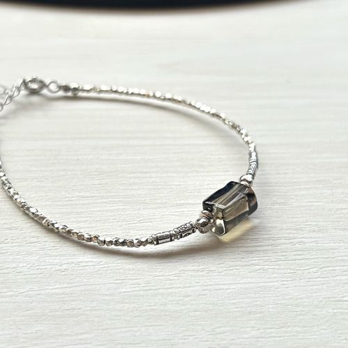 非加熱 スモーキーシトリン カレンシルバー ブレスレット 純銀 天然石