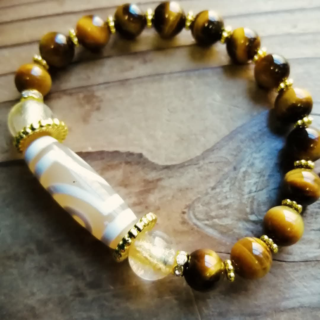 ◆白瑪瑙二眼天珠＆タイガーアイのブレスレット 9000円（送料無料）