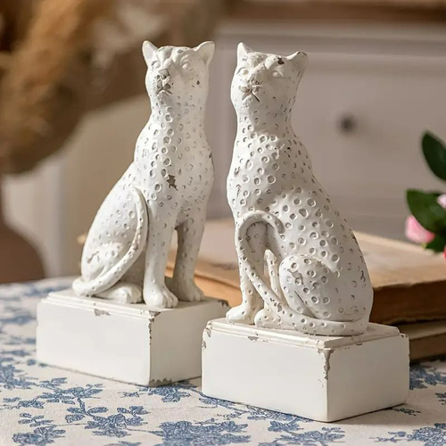 ブックエンド ヒョウ ヴィンテージ調 アメリカン 2個セット ホワイト
