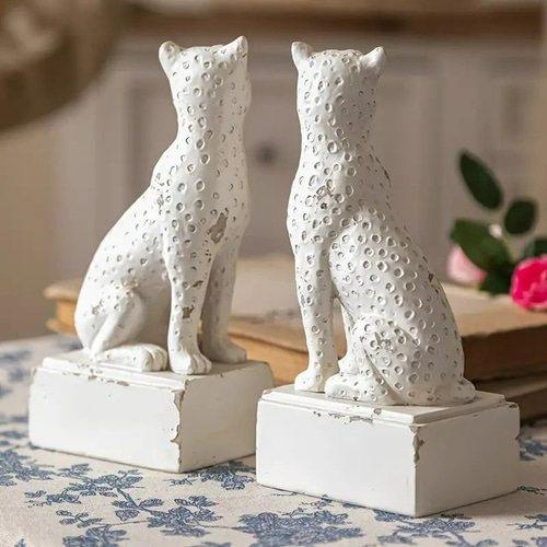 ブックエンド ヒョウ ヴィンテージ調 アメリカン 2個セット ホワイト