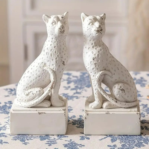 ブックエンド ヒョウ ヴィンテージ調 アメリカン 2個セット ホワイト