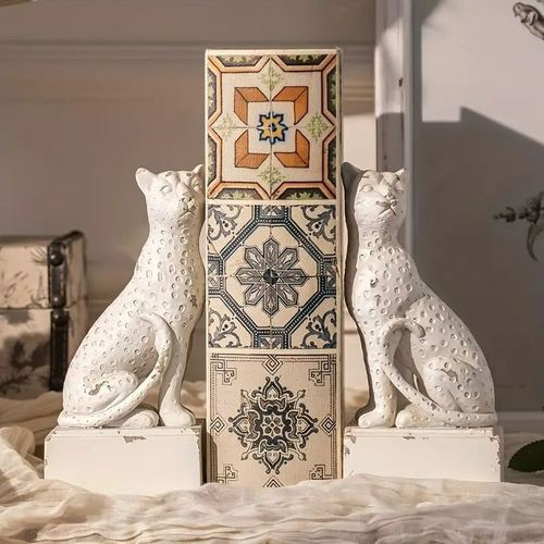 ブックエンド ヒョウ ヴィンテージ調 アメリカン 2個セット ホワイト