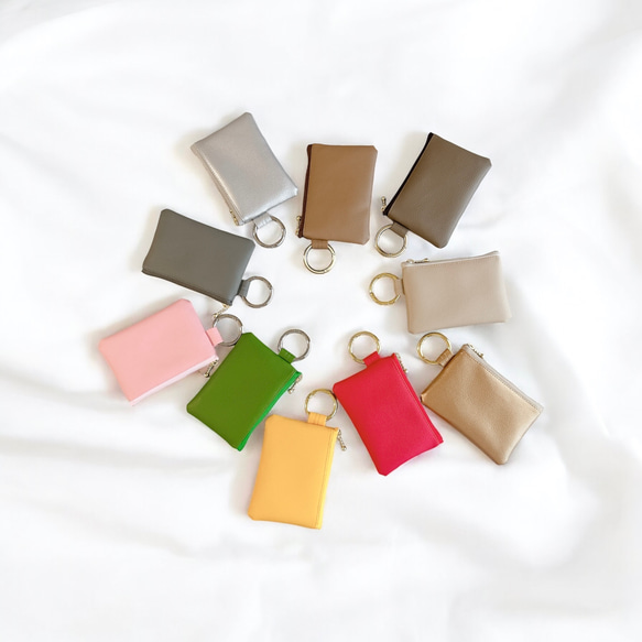 シュリンクエコレザー/カラビナ付きミニポーチ/お守りケース・マルチ