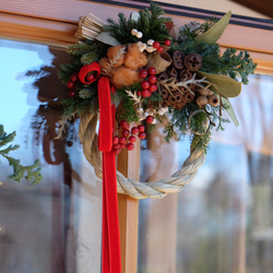 新作✨赤いしめ縄リース クリスマス、お正月兼用のお飾り しめ縄