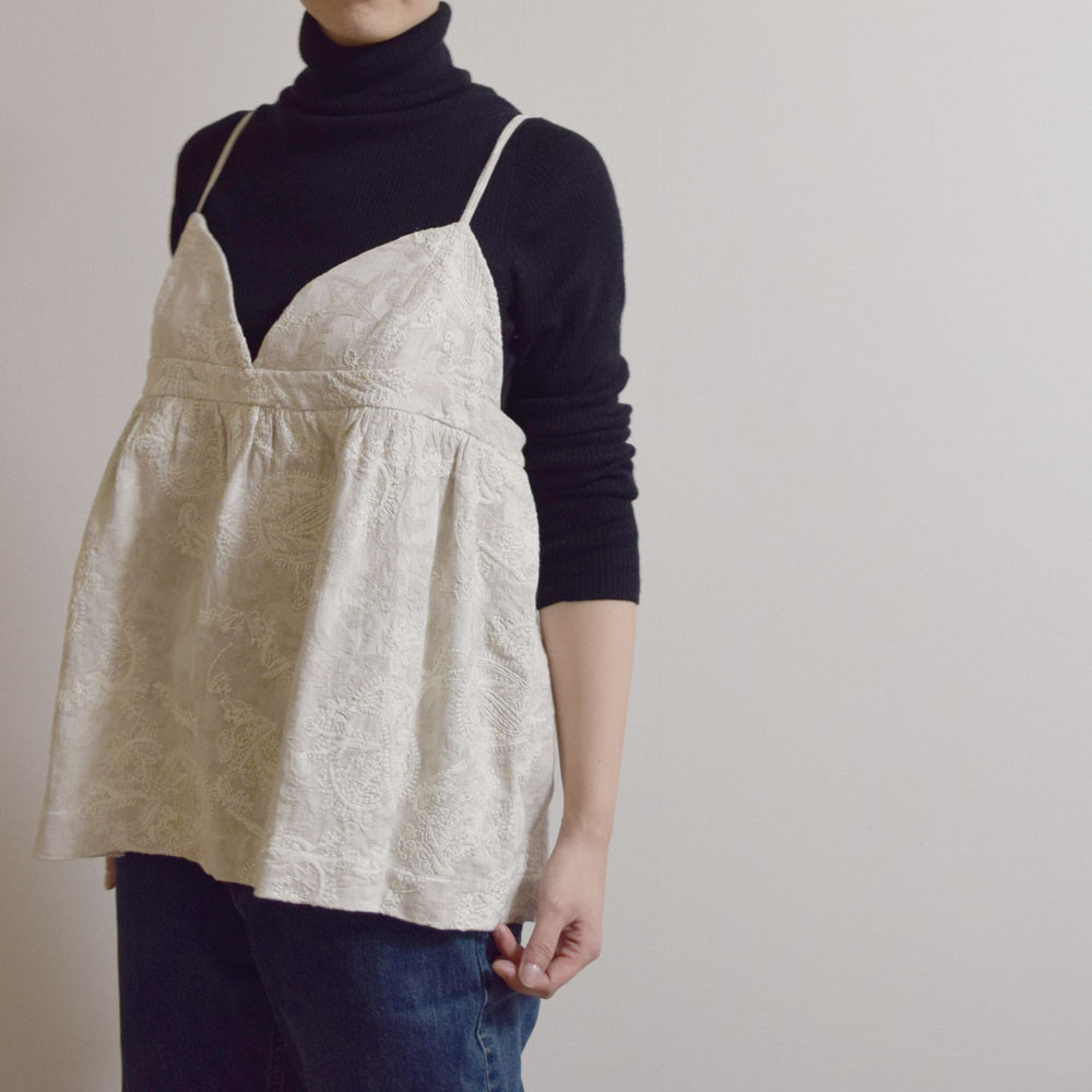 ペイズリー柄総刺繍☆綿麻ボタニカルジャガード☆ビスチェ☆キャミソール☆アイボリー