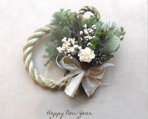 30日まで発送】生の松と針葉樹のシンプルしめ縄飾り~本物の松と針葉樹