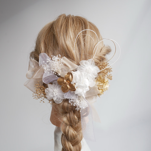 2つセット ふんわり オーガンジーヘッドドレス 白ヘアアクセサリー成人式 M38 オーガンジーフラワー 髪飾り 白 成人式 卒業式 七五三 浴衣