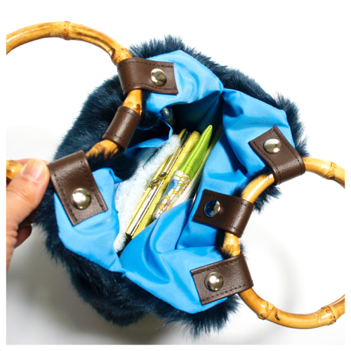 限定お値下げ！サファイア　ミンクファー　トートバッグ　バンブーハンドル バッグ ファー リアルファー 日本製 ミンク トートバッグ ハンドバッグ