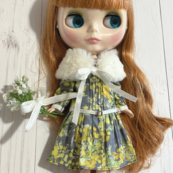 ブライス・リカちゃんミモザ柄ワンピースセット グレー系 その他人形