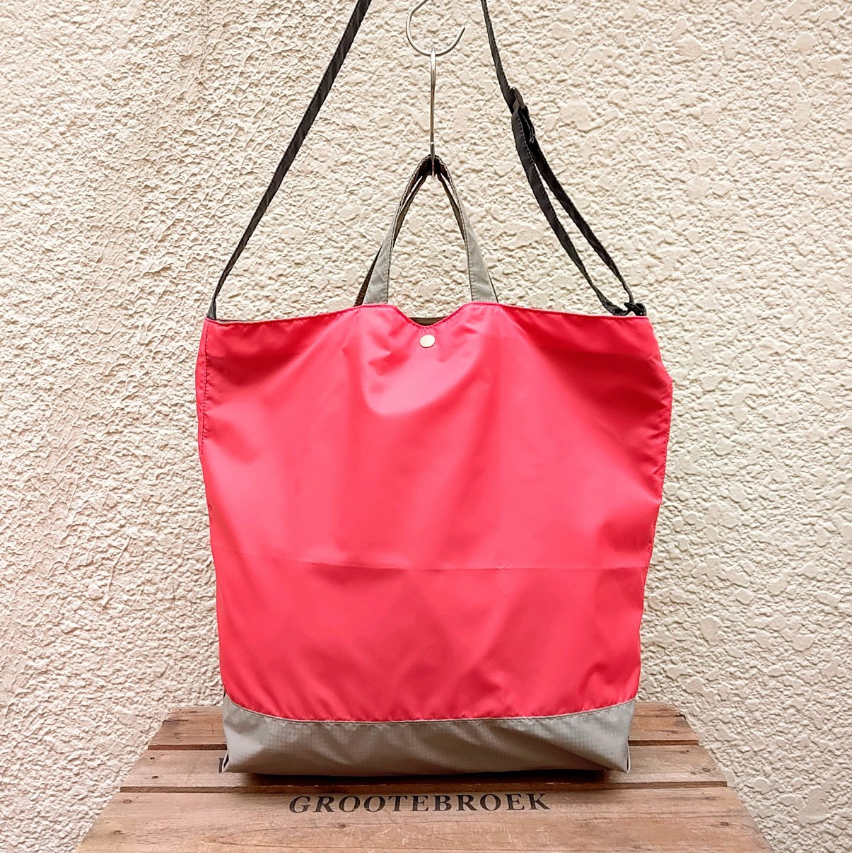 軽量!! 2WAY ナイロントート&ショルダーバッグ (ピンク×グレージュ tb-hs 8)