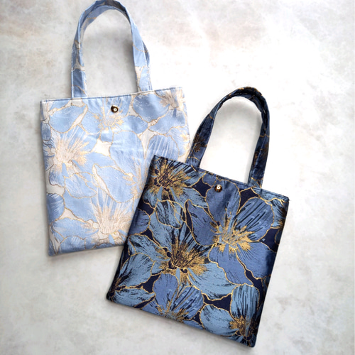 ましかくミニトートバッグ ジャガード 花柄 ゴールド トートバッグ