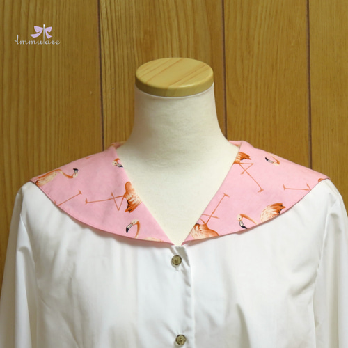 プリント衿バイカラーセーラーブラウス（フラミンゴプリント ピンク