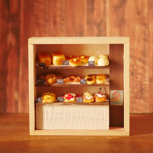 ディスプレイ棚★ミニチュアパン Cafe 木の箱ミニチュアナチュラルパン屋さんインテリア その他置物 maron