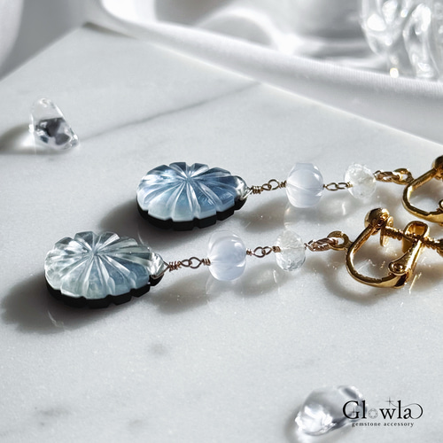 よしみ❤️フローライト マザーオブパール カービング 14kgfピアス