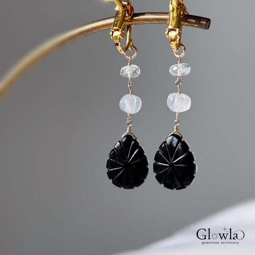 オニキス×マザーオブパール×クリスタルのカービング＊カルセドニー