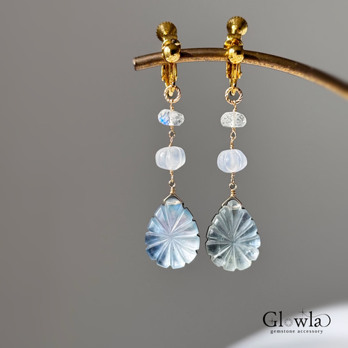 14kgfブラックマザーオブパールムーンカービングピアス/イヤリング 14kgfブラックマザーオブパールムーンカービングピアス/イヤリング