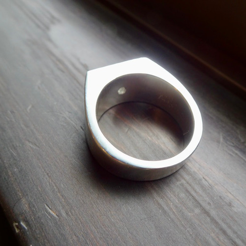 仁尾彫金『一つ星5mmジルコニア、プラチナ印台リング』ハンドメイド 
