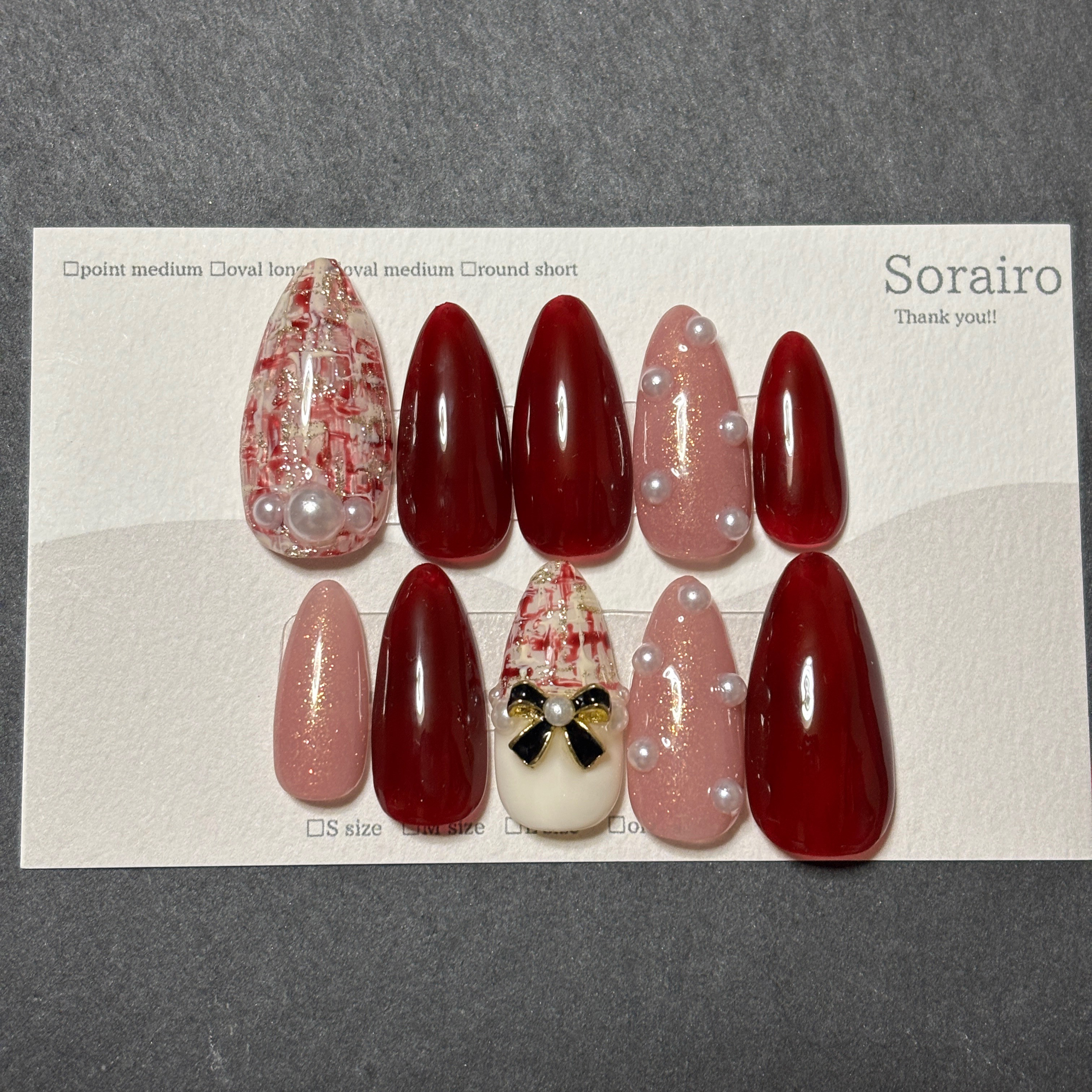 送料無料】赤のツイードネイルクリスマスに ネイルチップ（つけ爪