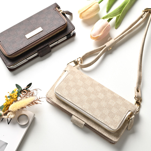 手帳型 コインケース付き 【 フィオレッティ チェック柄 】 名入れ