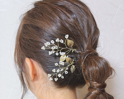 金色ワイヤー 花 ヘアコーム　結婚式　成人式 人気 シンプル 花びら ワイヤー ユーピン ゴールドフラワー