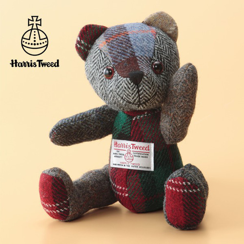 ハリスツイード ネイビー×ベージュ チェック 25×25cm ウール はぎれ