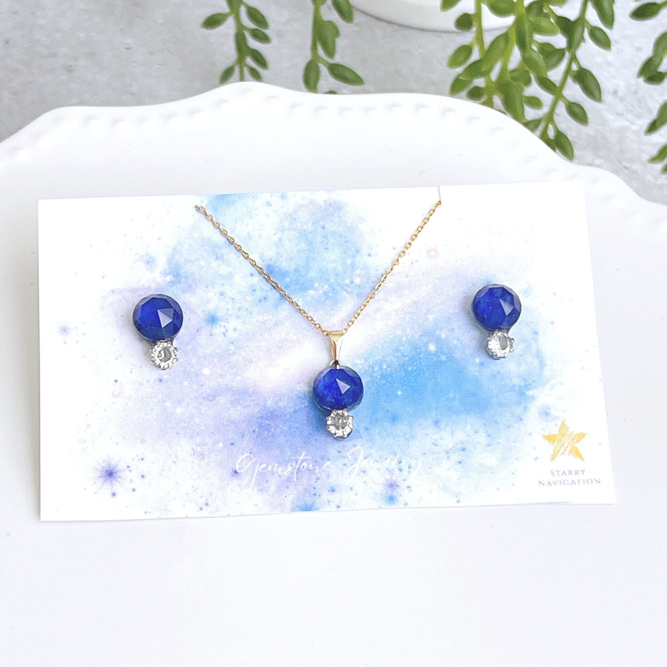 瑠璃の滴✧ラピスラズリピアス&ネックレスset（ラウンド）✧サージカルステンレス製